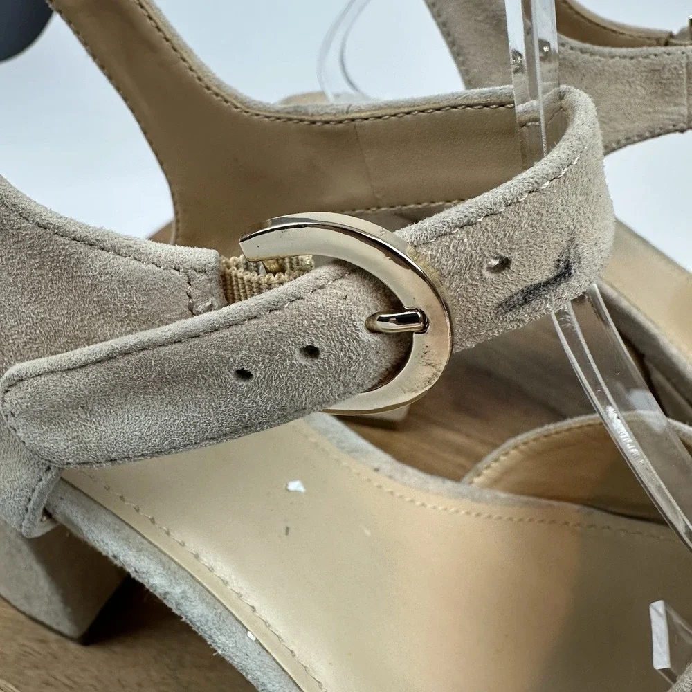 New Womens Marc Fisher LTD Cinthia Beige Suede Platform Sandals Heels Size 9.5 M